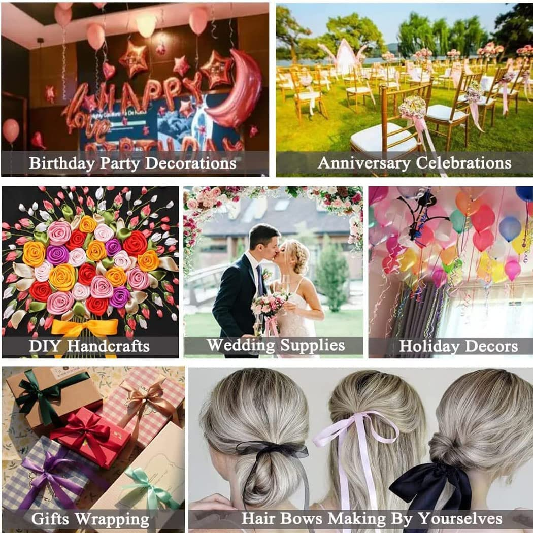 Wine Red Satin Ribbon 1 Inch X 50 Yards, Solid Color Fabric Ribbon for Gift Wrapping, DIY Crafts, Hair Bows Making, Wreath, Wedding Party Decoration and Sewing Projects (Wine Red) - Red image number 4