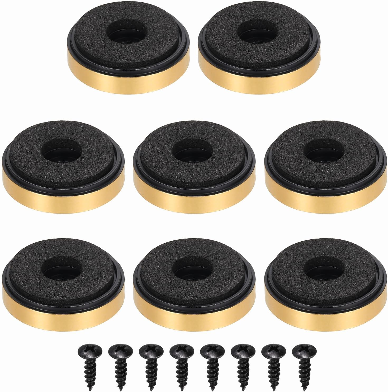 Sourcing Map 8 Pcs Speaker Isolation Feet,30Mmx7Mm Plastic Foam Shock Absorption Base Pad anti Vibration Amplifier Stand Feet Mat for Audio CD Hifi Home Theater Sound System, Gold image number 1