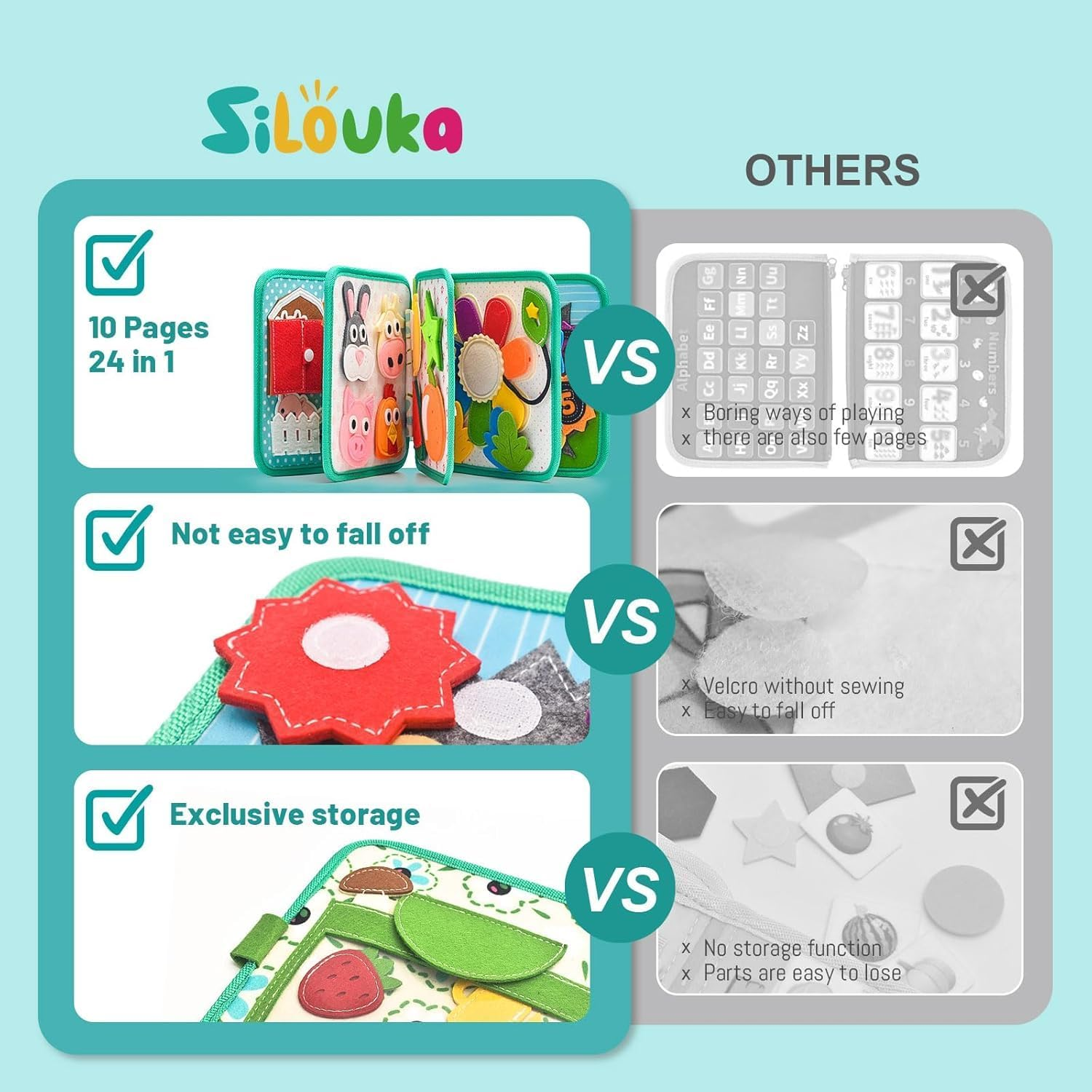 Kukelen Montessori Busy Book for Toddlers3-6, Felt Quiet Book & Busy Board for Preschool Learning, Fine Motor Skills & Sensory Play, Educational Travel Toy and Kids &ndash; Farm Animals Theme image number 6