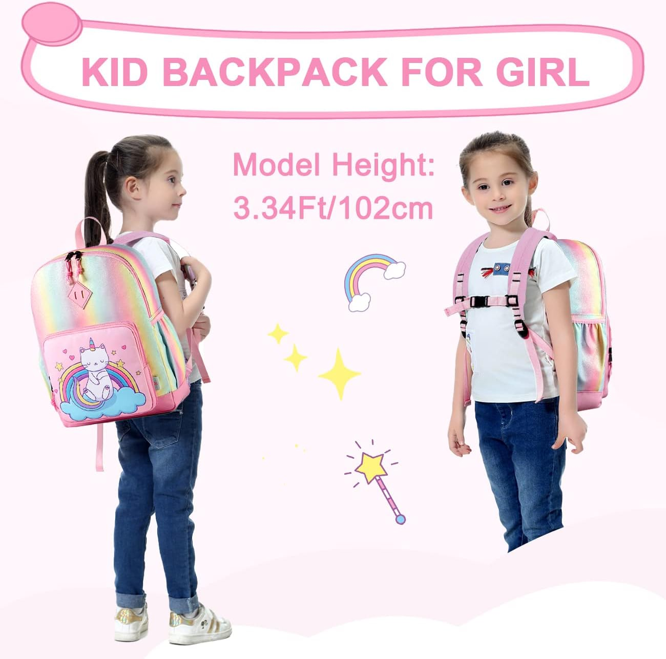 Backpack for Little Girls, VASCHY Cute Rainbow Lightweight Water Resistant Toddler Preschool Kindergarten Backpacks for Kids with Chest Strap - Mermaid Unicorn image number 4