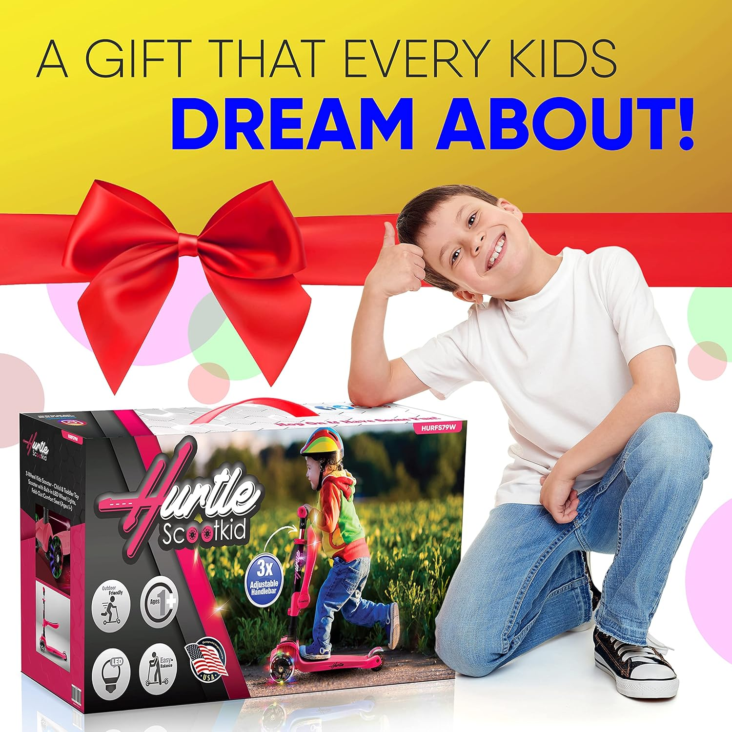 Hurtle 3-Wheeled Scooter for Kids - Wheel LED Lights, Adjustable Lean-To-Steer Handlebar, and Foldable Seat - Sit or Stand Ride with Brake for Boys and Girls Ages 1-14 Years Old - Camouflage image number 4