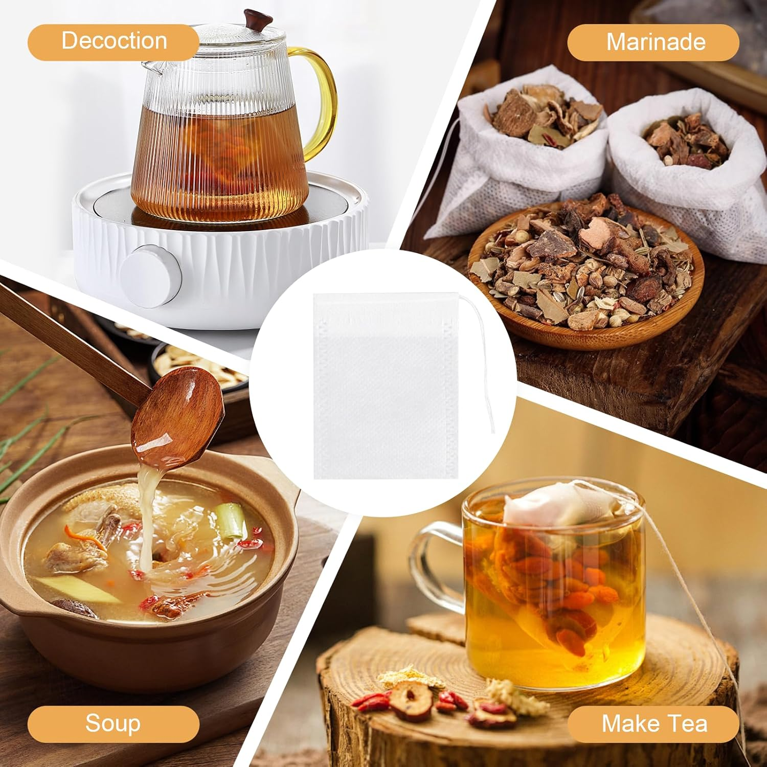 50 Pcs White Cotton Muslin Bags, Small Mesh Tea Coffee Filter Bags Reusable Drawstring Pouches for Spice Bag, Yogurt Straining, Cold Brew, Almond Milk & Loose Leaf Tea, Set of 50 (3.15 X 3.94 Inch) image number 1