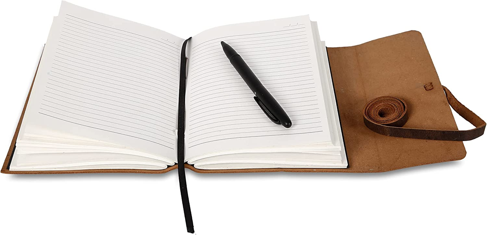 Komalc Leather Journal Lined Paper with Luxury Pen Handmade Leather Journal/Writing Notebook Diary/Bound Daily Notepad for Men & Women Medium Writing Pad for Artist 8 X 6 image number 5