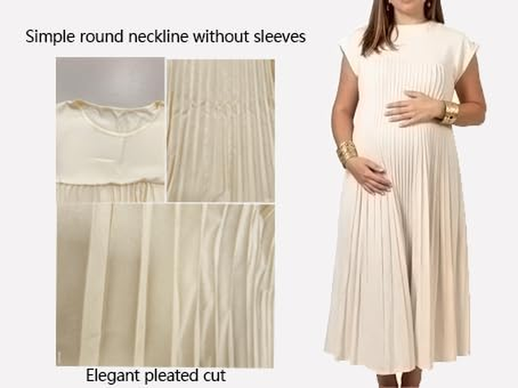 2025 Spring New Maternity Long Sleeve round Neck Pleated Dress Comfortable image number 5