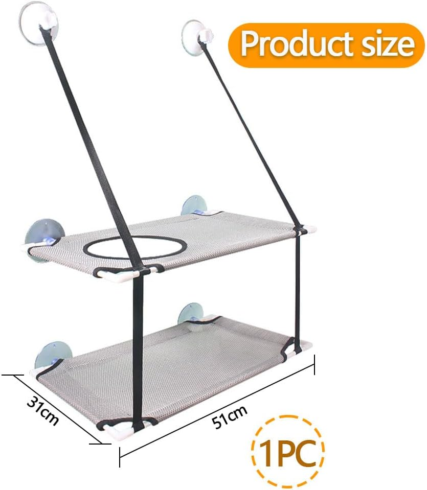 HYAVIA Double-Layer Cat Window Hammock Bed Suction Cup Mounted Cat Seat for Indoor Cats Sturdy Space-Saving Pet Resting Perch with Breathable Mesh Grey