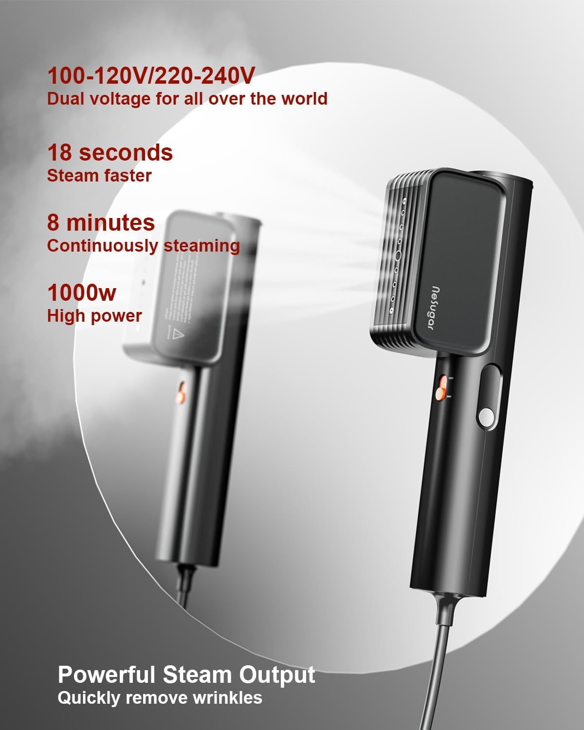 G7 Travel Clothes Steamer, Dual Voltage 100-240V Iron Steamers Professional Portable Steamer, Only 1Lbs Fashion Light Mini Handheld Garment Steamer for Global Travel and Home image number 6