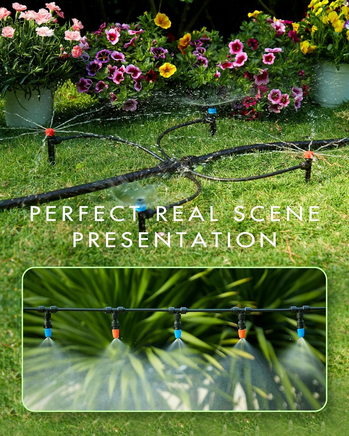 240FT Drip Irrigation System Kits - Automatic Garden Watering Sprinkler with 1/2 & 1/4 Inch Tubing Hose Patio Misting Plant Irrigation Water Equipment Quick Connector for Greenhouse Flower Beds Lawn image number 1