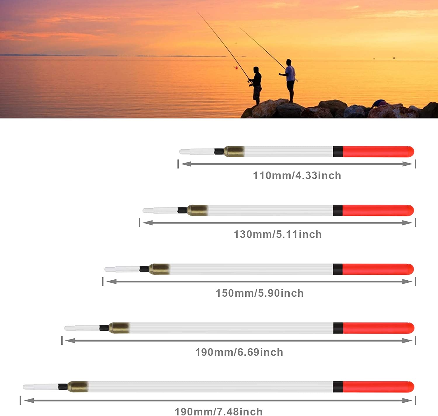 Emsea 20Pcs Fishing Tackle Clear Waggler Floats Kit 11-19Cm Plastic Hollow Fishing Floats image number 2