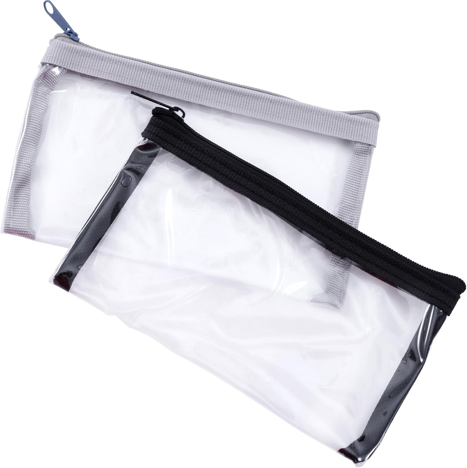 BEIQIYA 2Pcs Mini Clear Zipper Makeup Pouches, Small TPU Portable Cosmetic Bags, 6.3X3.5In Waterproof Makeup Pouch Purse Organizers for Jewelry Travel Supplies Storage- Black & Grey