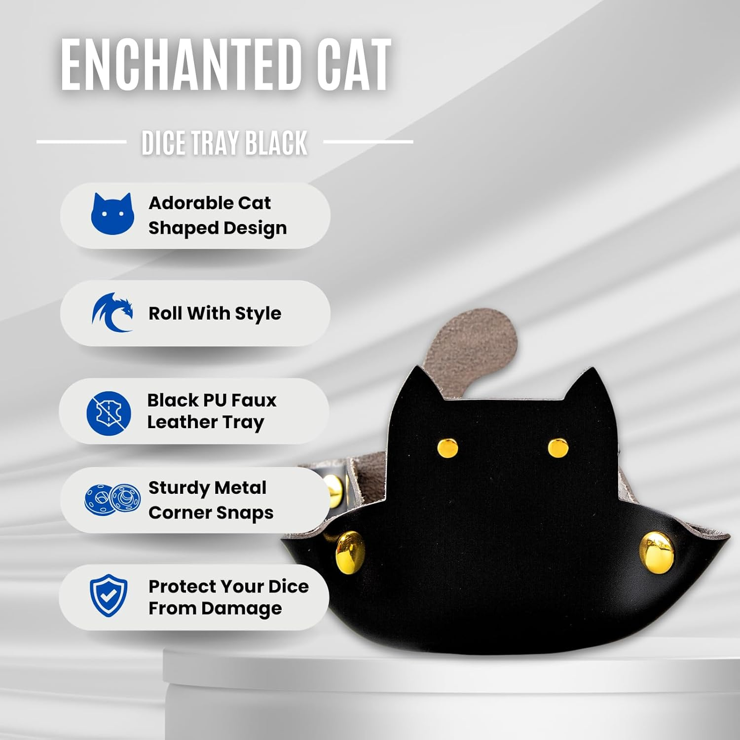Sage&rsquo;S Portal Enchanted Cat Dice Tray, Portable Snap Assembly, DND Dice Tray for Dungeons and Dragons RPG Tabletop TTRPG (Black)