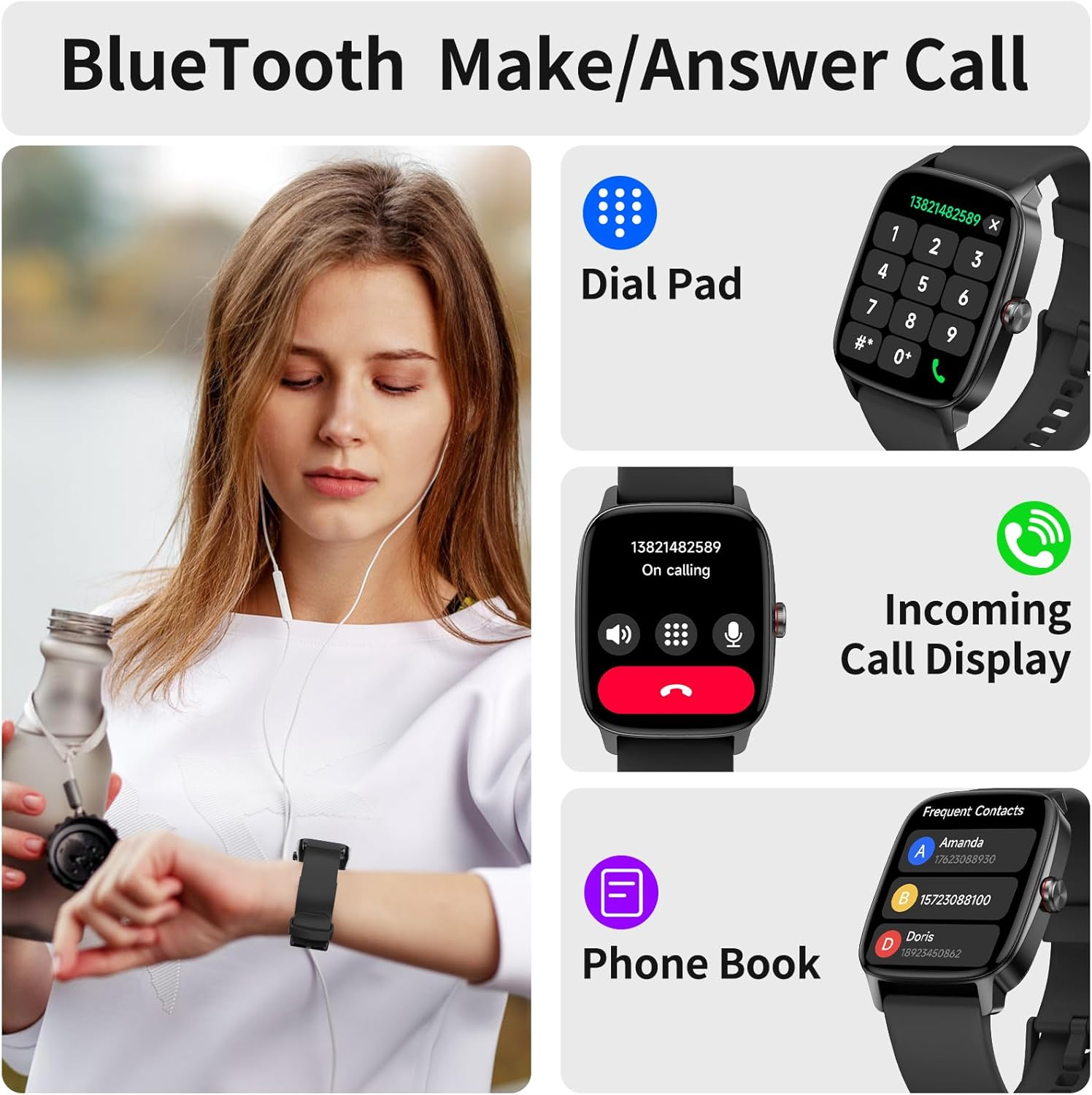 Smart Watch for Men Women, IP68 Waterproof, Bluetooth Calling, Fitness Tracker, Sleep Monitoring, 1.85'' DIY Dial, AI Built-In, 100+ Sports Modes, 7 Days Battery, Compatible with Android & Iphones image number 3