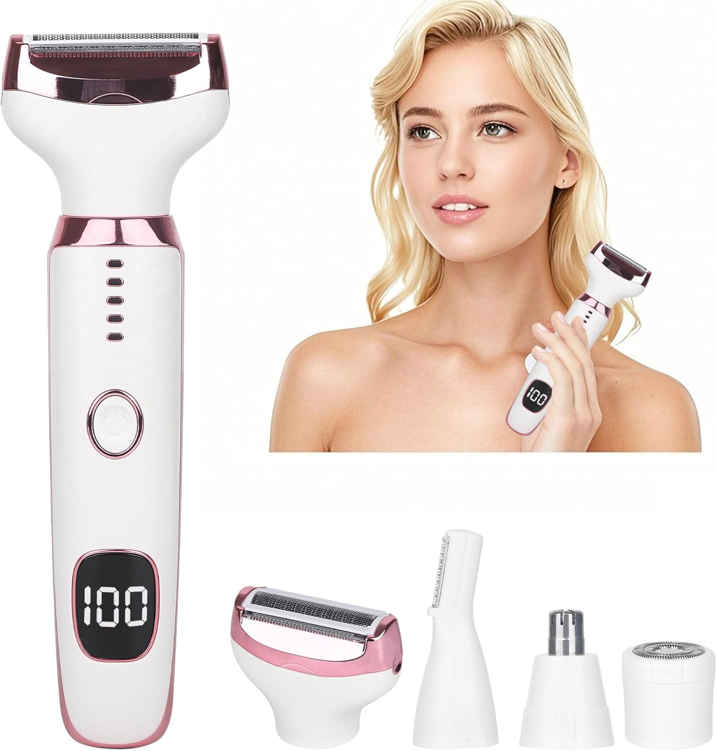 Beanify Electric Razors LED Display for Women Men, 2025 Wet/Dry Lady Electric Shaver,4 in 1 Cordless Hair Remover with IPX7 Waterproof,Smooth & Silky Portable Bikini Electric Grooming Set (White) image number 1