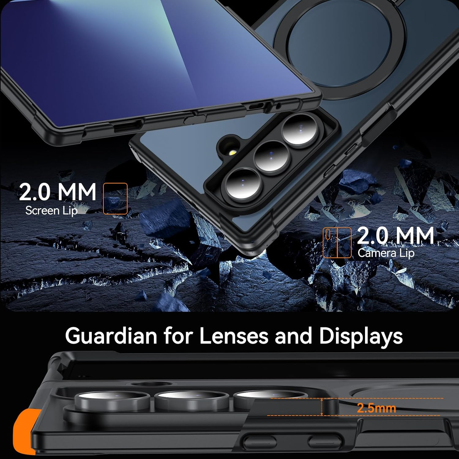 Ottpluscase Magnetic for Samsung Galaxy Z Fold 7 Case with Adjustable Stand, Compatible with Magsafe, Military Standard Protection, Translucent Matt Mobile Phone Case for Samsung Fold - Black image number 5