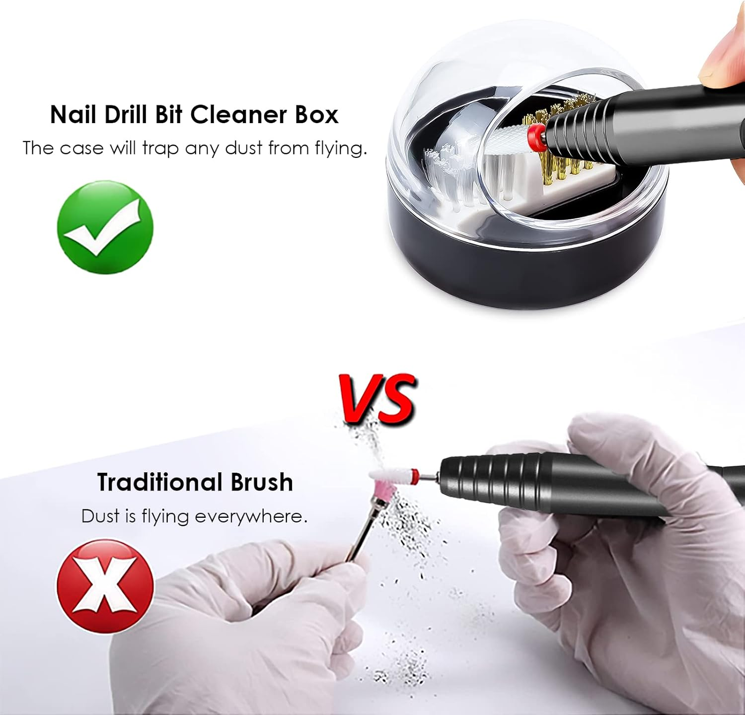 AMAZDIP Nail Drill Bits Cleaning Brush Case-Double Head Steel Wire Brush and Nylon Brush for Cleaning Carbide/Ceramic Nail Drill Bits-Black image number 2