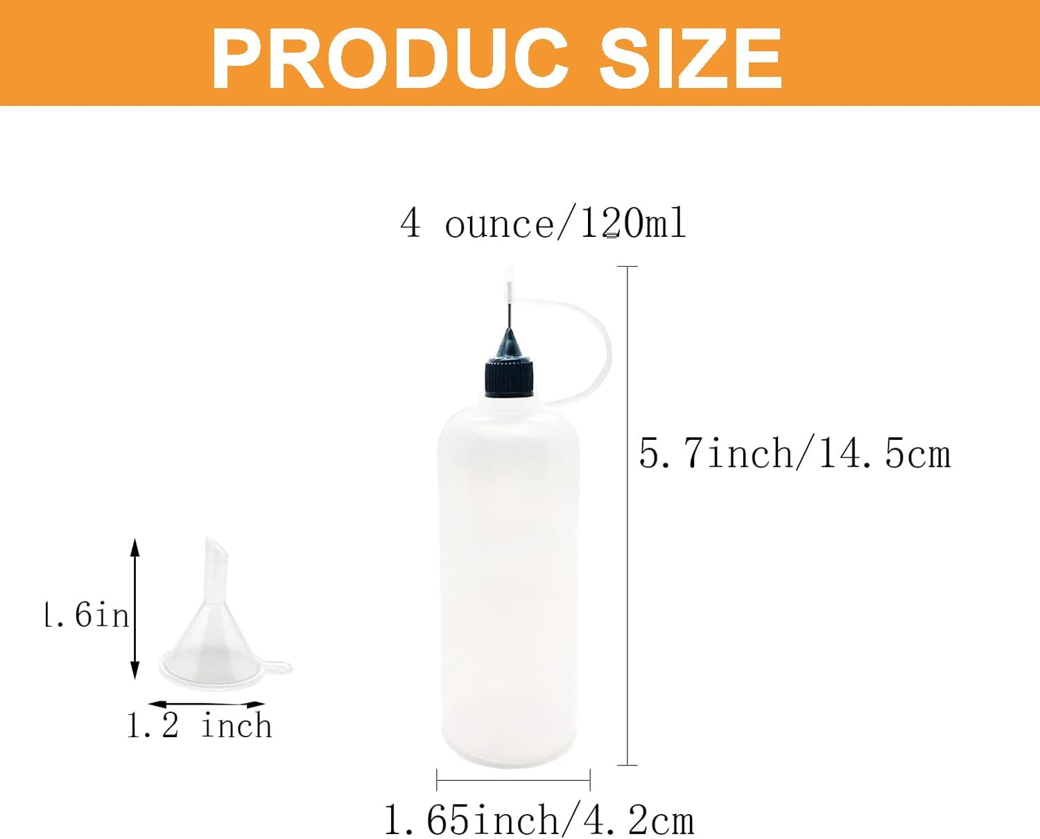 5 Pcs Needle Tip Bottle,4 Ounce Precision Glue Applicator Bottlesfor with 2 Mini Funnels for Crafts, Art, Resin, Slime, Diy(Multicolor Lids)