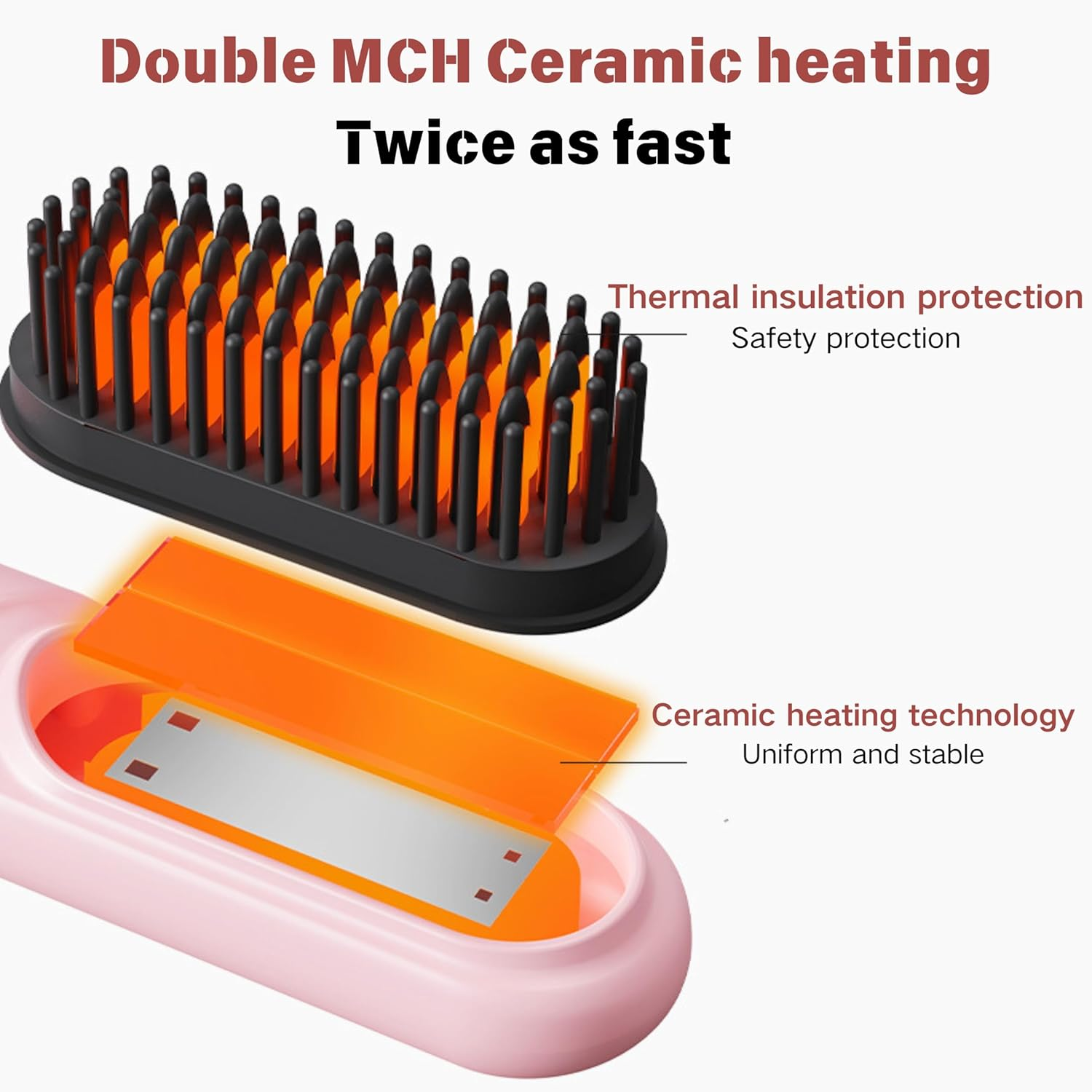 Nebula-X ECO Cordless Hair Straightener Brush, Portable Mini Ionic Straightening Comb for Travel, Women (Makaron Pink)
