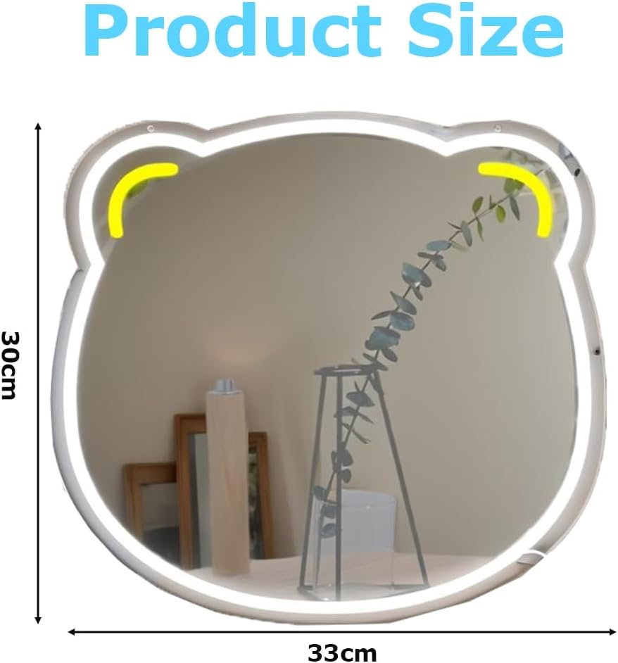 Bear-Shaped Light Makeup Mirror with Led Lighting, Durable Acrylic Vanity Mirror, Makeup Mirror Neon Sign Room Decor, for Room Decor with Lights Teen Girl Gifts image number 3