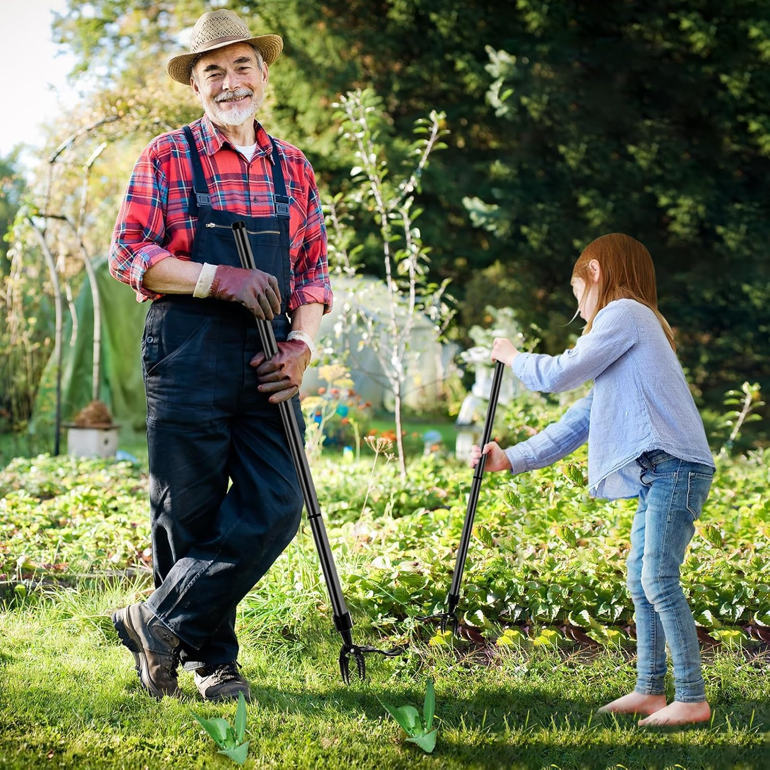 Weed Puller Tool for Garden Weed Digging Tools Weed Puller with 50" Long Handle 3 Section 4 Claw Head Design for Stand up Suitable for People of Different Height Garden Tools image number 2