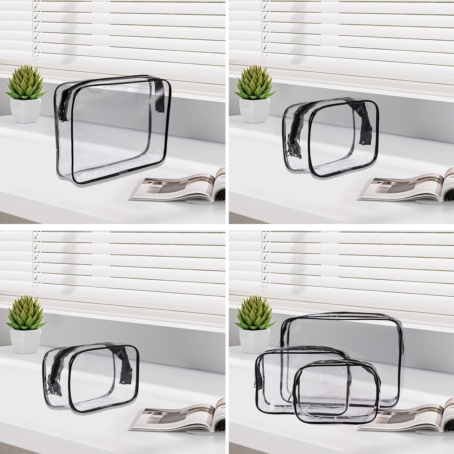 4 Pcs Large Clear Makeup Cosmetic Toiletry Organizer Bag,Clear Makeup Bags DIY Clear Cosmetic Bags Transparent PVC Waterproof Snack Bag Travel Clear Toiletry Bag for Women