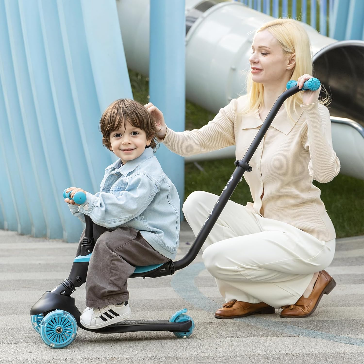 Kids Kick Scooter Ages 1 to 6 | up to 110 Lbs | 3 Wheel Scooter with Adjustable Push Handle Height,Lights on Deck & Wheels,Toddler Ages 2 to 5 Boys & Girls Gifts Ride-On Toys image number 3