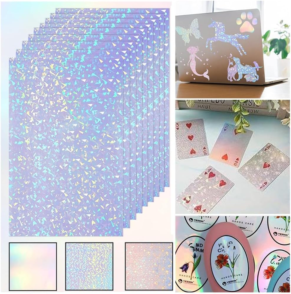 Granmagazz Self-Adhesive Paper Holographic Transparent Paper 36 Sheets A4 Waterproof Self-Adhesive Transparent Film, Clear Vinyl Lamination Film Self Adhesive, for Inkjet/Laser Printer image number 3