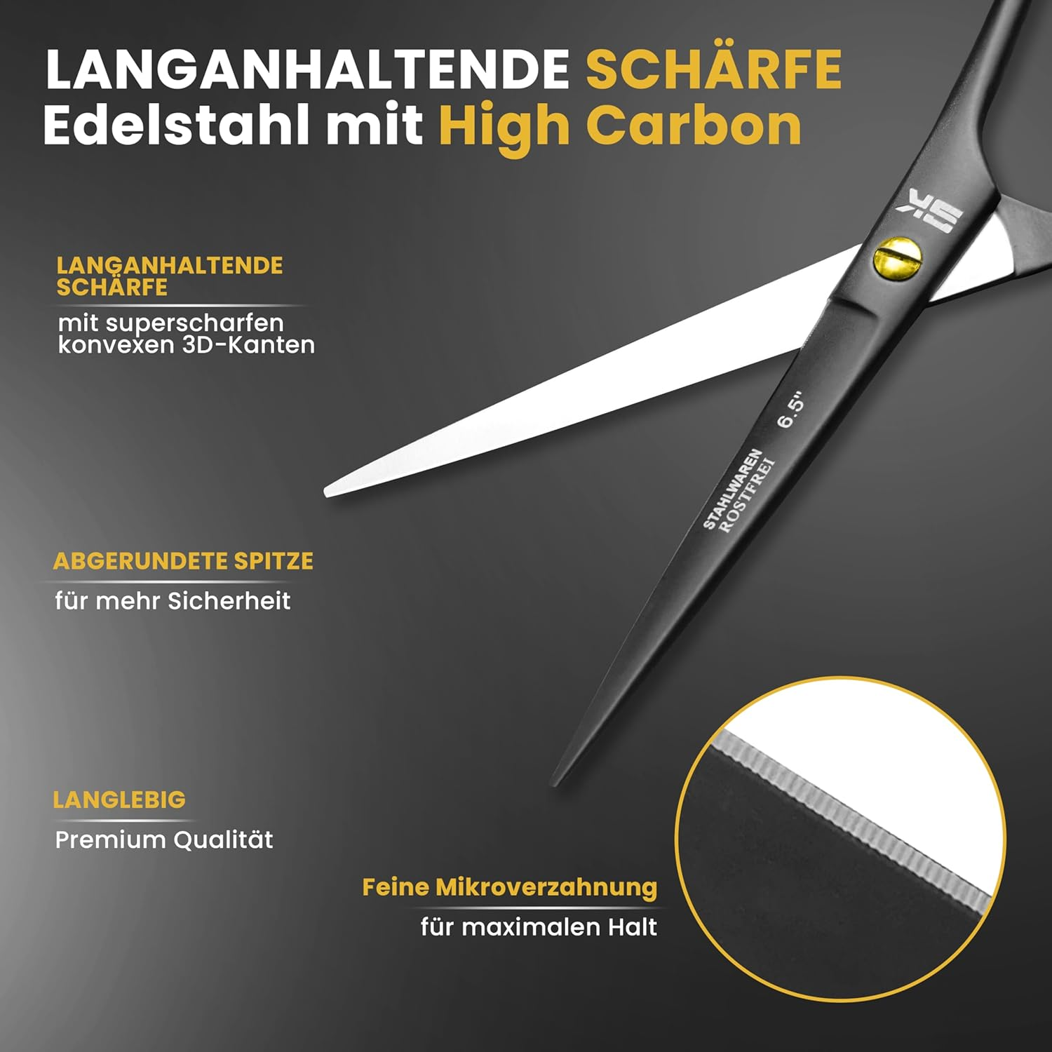 SK STAHLWAREN Hair Scissors 6.5 Inch Premium Rustproof Micro-Toothed Hairdressing Scissors Hair Cutting Scissors for Women, Men and Children for Strong and Fine Hair image number 1