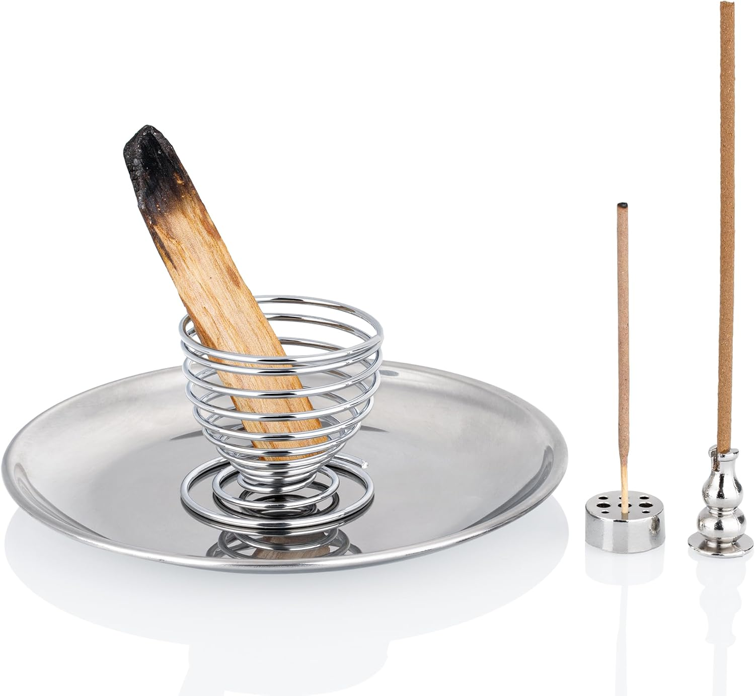 Zenbless 5 in 1 Incense Burner, Holder for Incense Sticks, Palo Santo, Sage, Coil, Cones, 5.5 Inches Brass Ash Catcher for Meditation Yoga Room(Silver) image number 5