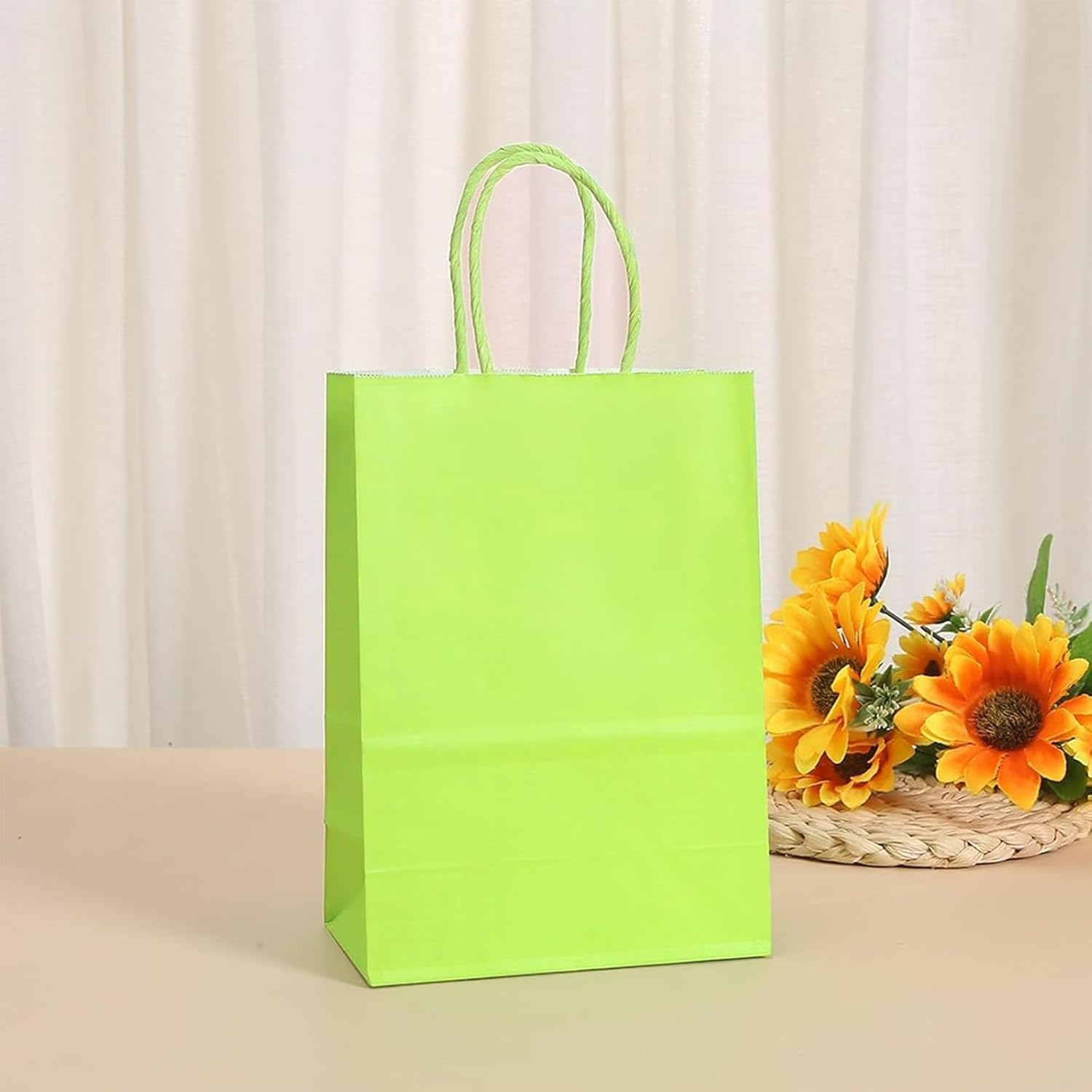 UKKQES Green Paper Gift Bags with Handles - Medium Size 21X11X27Cm, 30Pcs Bulk Pack - White, Retail, Party, Shopping, Merchandise Bags - Brown30 image number 3