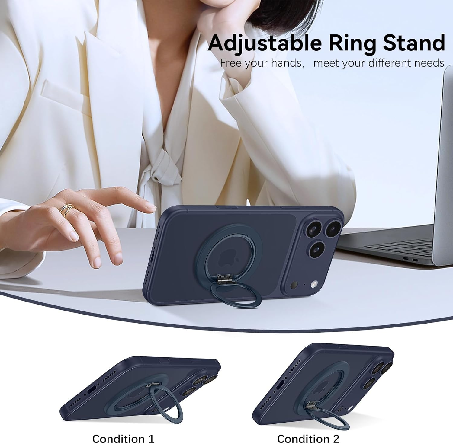 YINLAI Magnetic Phone Grip for Magsafe, [360&deg; Adjustable] [Ultra-Light 18G] [With Soft-Touch Matte Finish] Magnetic Finger Grip, Phone Ring Holder Ring Stand for Iphone 17/16/15/14/13/12 Series, Blue - Orange image number 7