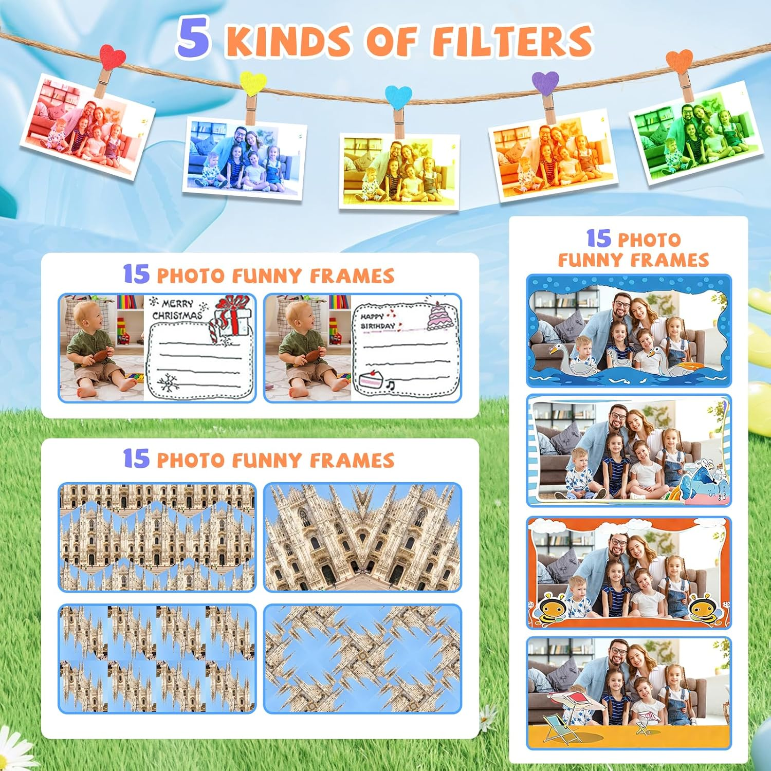 Kids Camera Instant Print with 64GB Card 3 Roll Print Paper & Color Pens Camera for Kids Digital Camera Toddler Camera Toys Gifts for 3-12 Year Old Girls Boys (Blue Dinosaur) image number 6