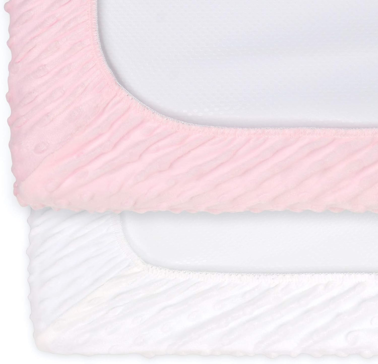 The Peanutshell Plush Minky Changing Pad Covers for Baby Girls | 2 Pack Set | Pink and White image number 3