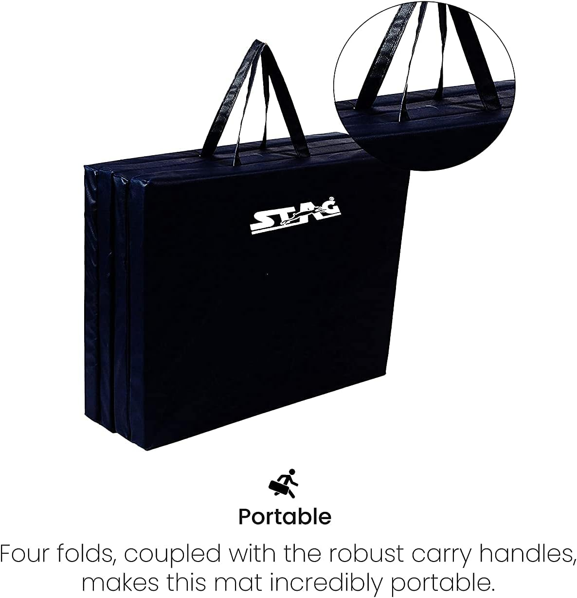 Stag Multi Purpose Foldable Fitness Mat (Black, Size - 180Cm X 60Cm X 4Cm) | Material - Polypropylene, Leather | Yoga Mat Thick | Gym Mat | Gymnastic Mat | Workout Mat | Exercise Mat | Non Slip Mat image number 3