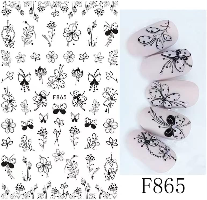 10 Sheets Flower Nail Art Stickers Decals Self-Adhesive Pegatinas U&ntilde;as Spring Floral Black White Blossom Nail Supplies Nail Art Design Decoration Accessories image number 6