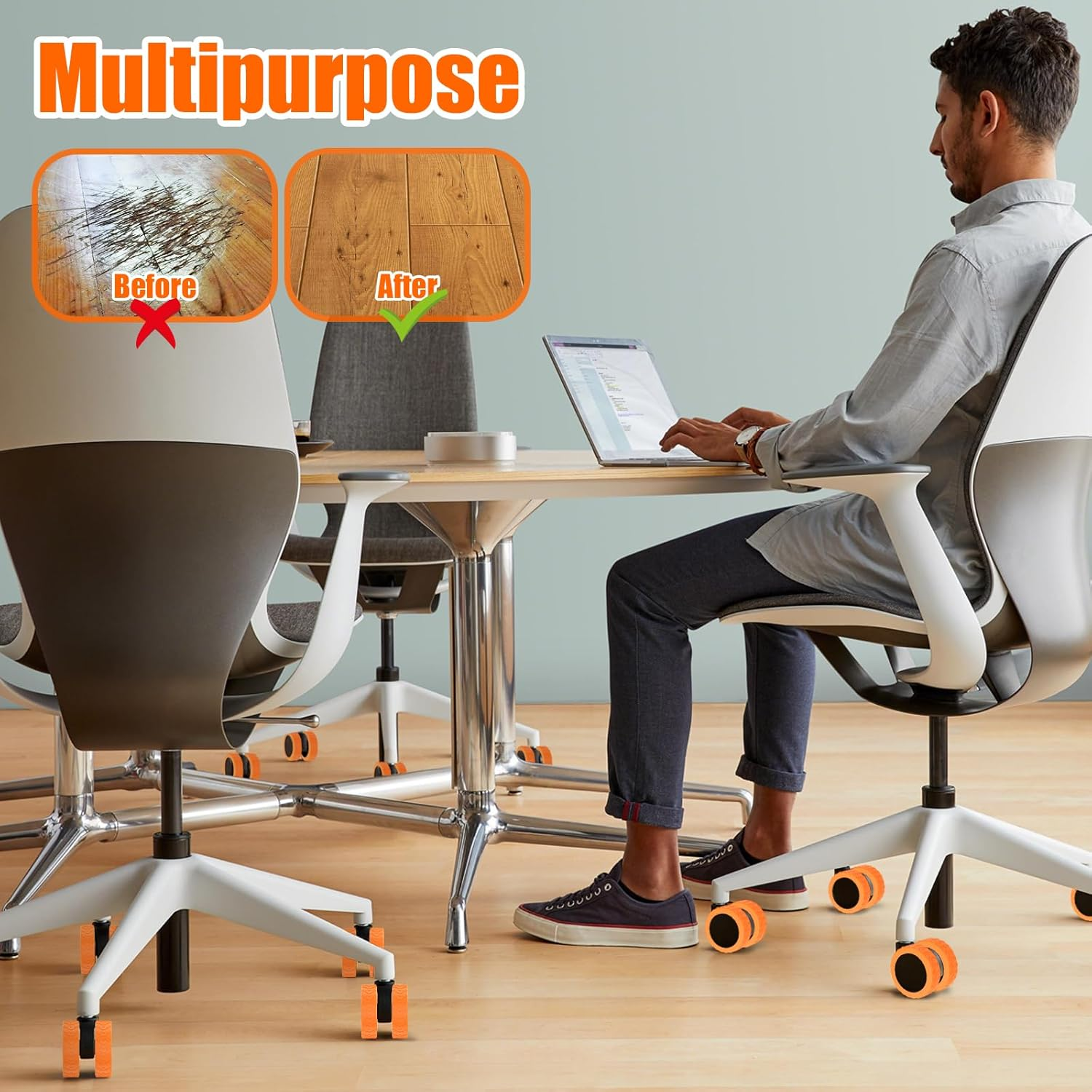 16Pcs Luggage Suitcase Wheel Cover, Carry on Silicone Luggage Wheel Protective Cover, Waterproof Chair Wheels Cover Luggage Caster Cover for 2 Wheels Luggage Suitcase (16PCS, Orange-C) image number 3