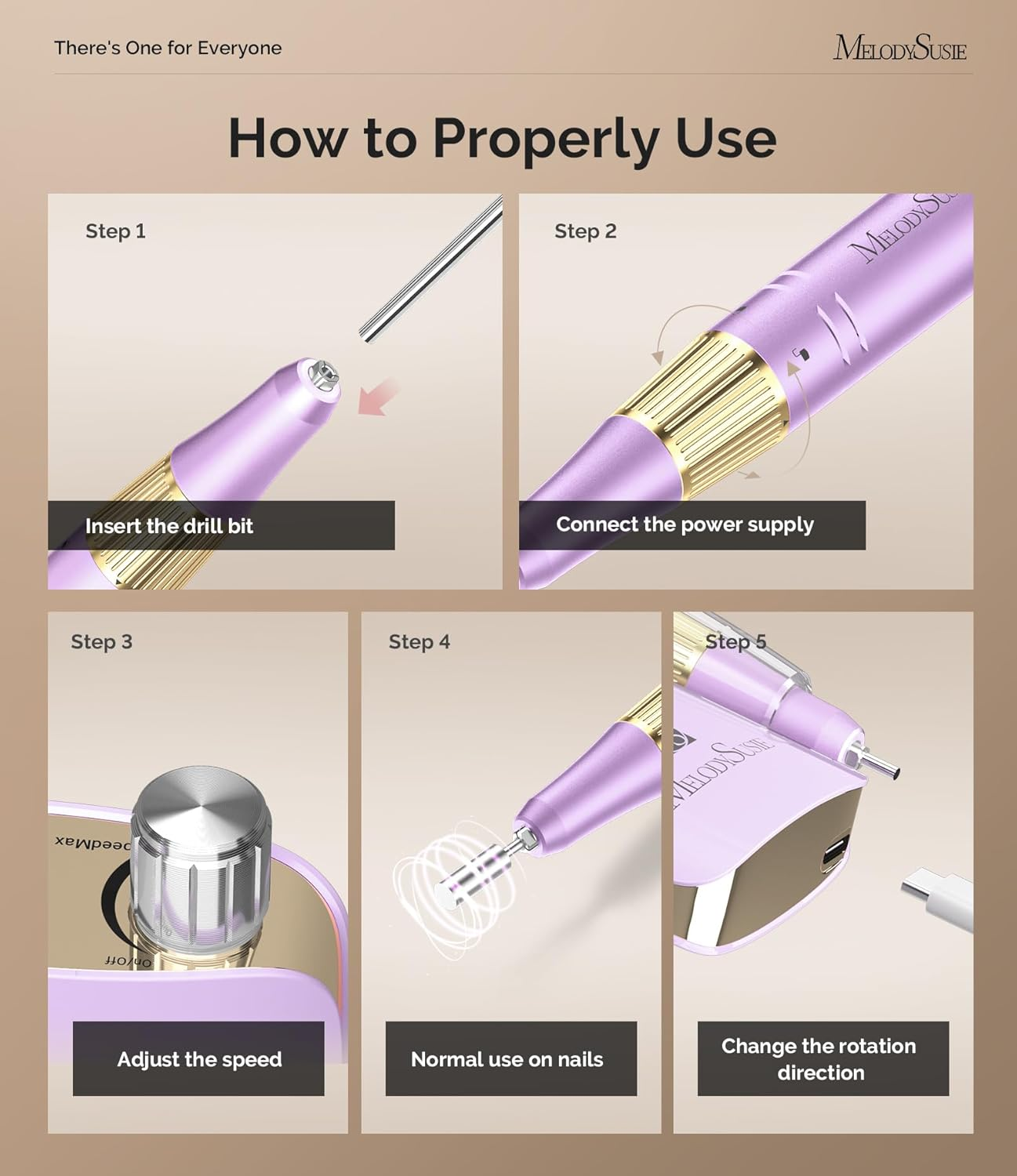 Melodysusie Portable Nail Drill 30000 Rpm,Professional Rechargeable Electric Nail File,Sc320F Cordless Nail E File for Acrylic Nails Gel Polishing Removing,Efile Nail Kit for Manicure Salon,Purple image number 2