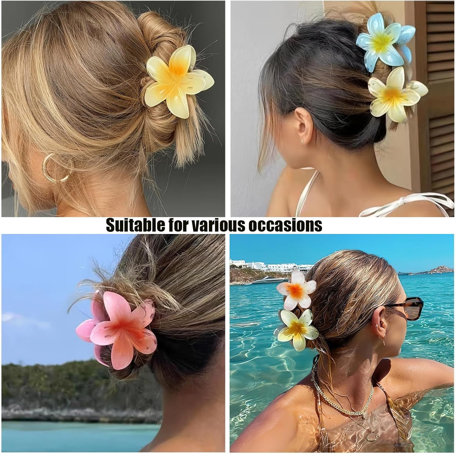 Flower Hair Clips,8 Pcs Color Hair Clips Flower Claw Clips Plumeria Hair Claw Clips Strong Hold Big Hair Claw Clips for Thick/Thin Hair for Women image number 4