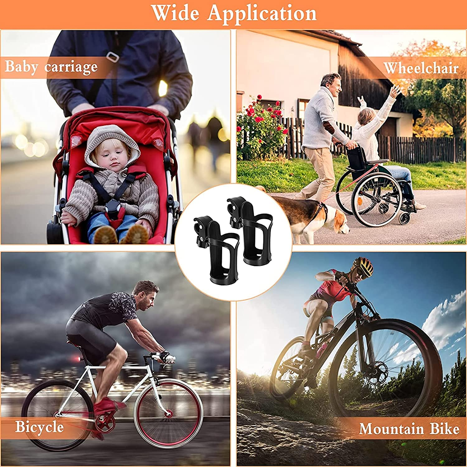 Bike Cup Holder 2 Pack Baby Stroller Bottle Holders 360 Degrees Rotation Anti-Slip Fast Dismounting Cup Drink Holder for Pushchair Bicycle Baby Stroller Wheelchair Motorcycle image number 3