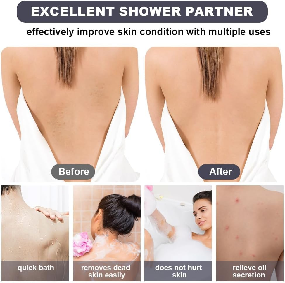 Exfoliating Back Scrubber for Shower, Back Washer with Handles, Soft Bath Scrub for Women and Men, Double-Side Use Washcloth Bath Tool, Extended 70Cm image number 2