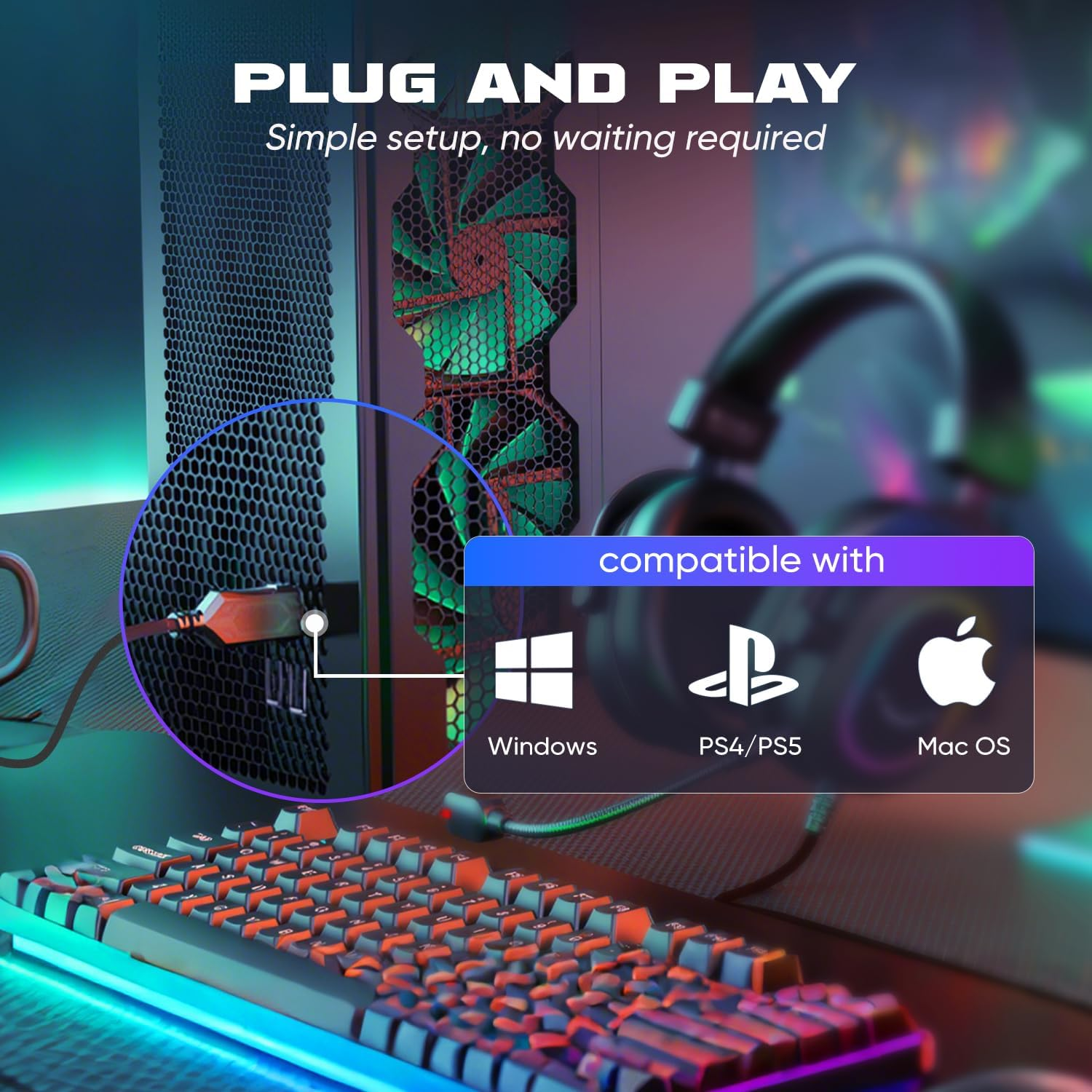 FIFINE Gaming Headset with Microphone, over Ear Headphones with Cable, USB Headset for PC PS4 PS5, RGB Headphone with 3 EQ Modes, Surround Sound and Ear Pads image number 2