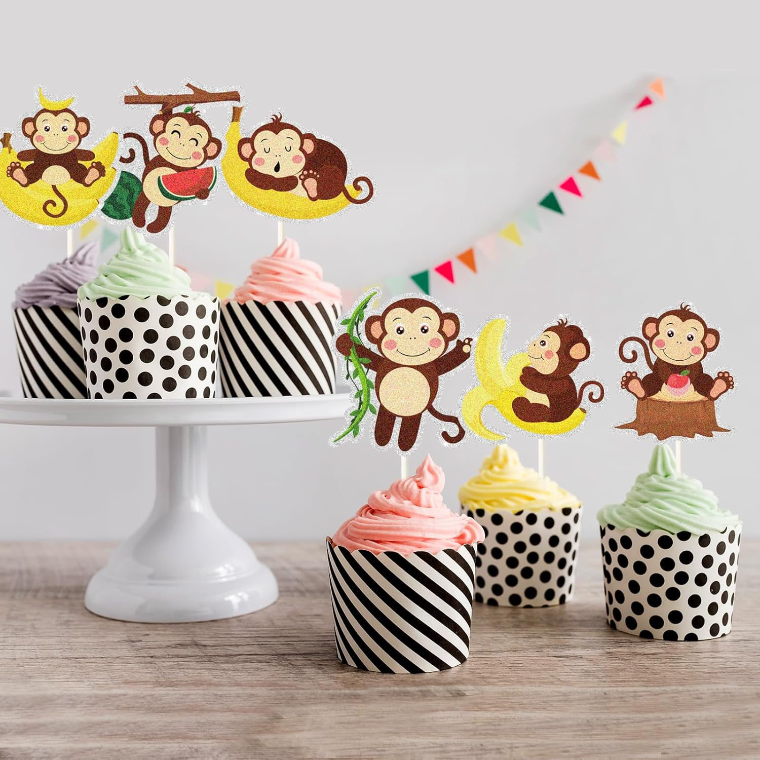 18Pcs Monkey Cupcake Toppers,Safari Jungle Cupcake Picks,Zoo Animals Theme Baby Showers Birthday Party Supplies image number 5
