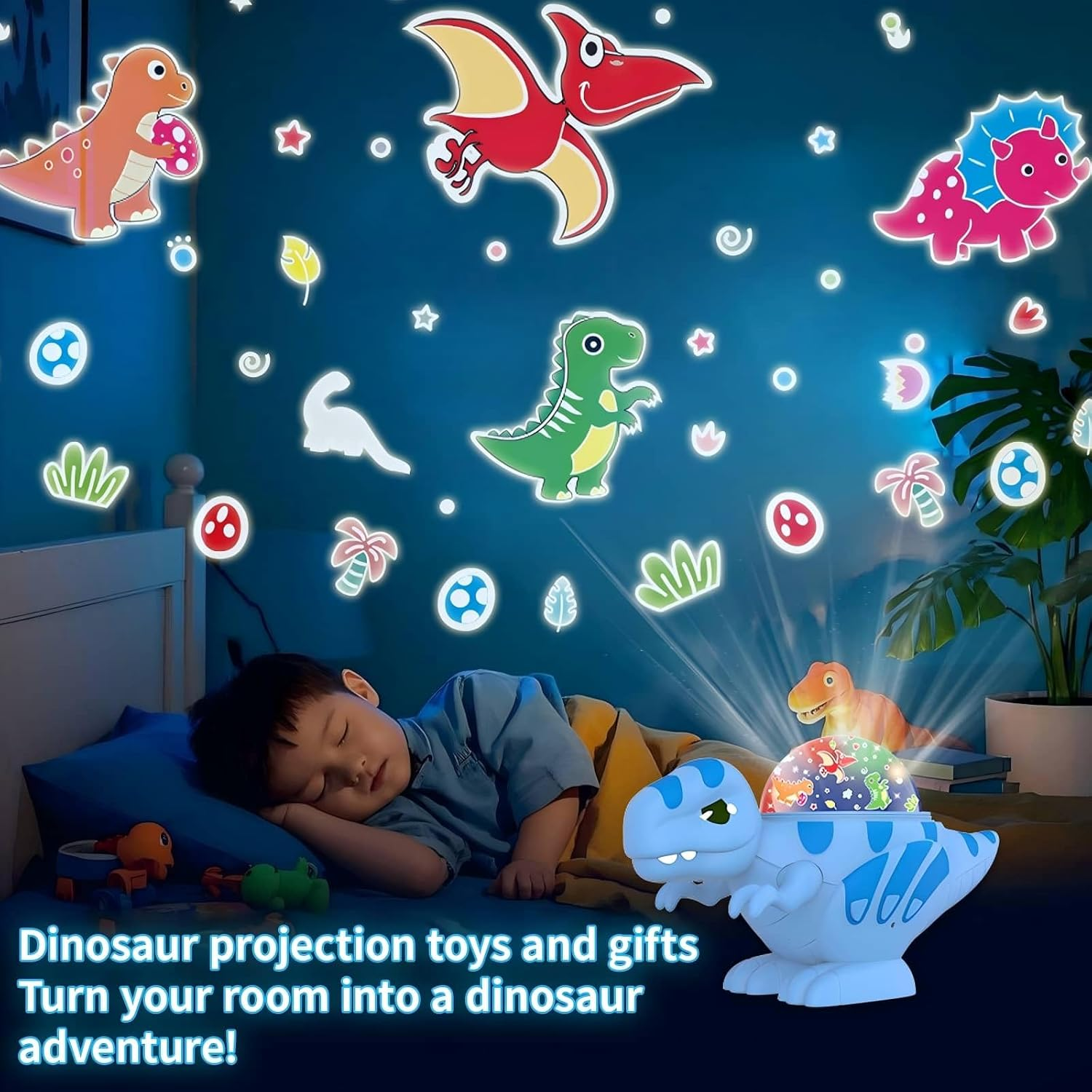 Dinosaur Projector Lamp, Dinosaur Toys, Projector Night Light for Kids Bedroom, Birthday Gifts, Boys' and Girls' Toy Atmosphere Lamp, Chirstmas Stocking Stuffers Gifts for 3-10 Year Olds Kids (Blue) image number 4