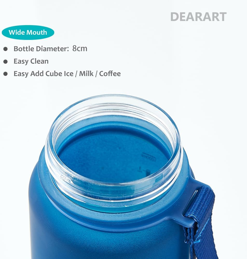 DEARART 1000Ml Blue Water Bottle with Motivational and Time Marker, BPA FREE Quick Drink without Straw, Suit Sports Office Gym School Ect. image number 2