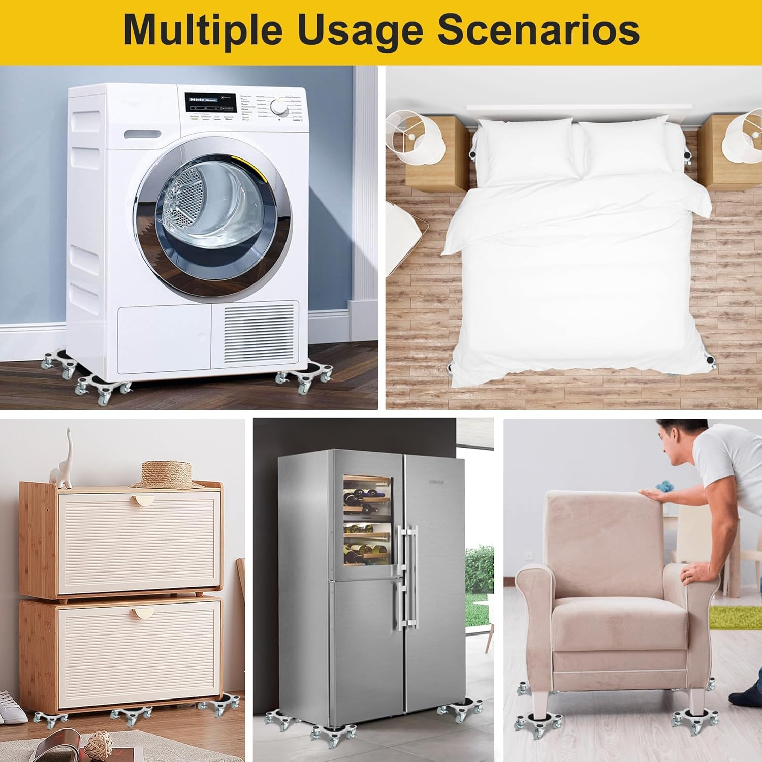 Biubiu Furniture Mover Dolly with 5 Wheels, 4 Pack Moving Dolly, 1600KG Load Capacity with 360&deg; Rotation Wheels, Furniture Lifter Set for Moving Heavy Furniture Refrigerator Sofa Cabinet image number 1