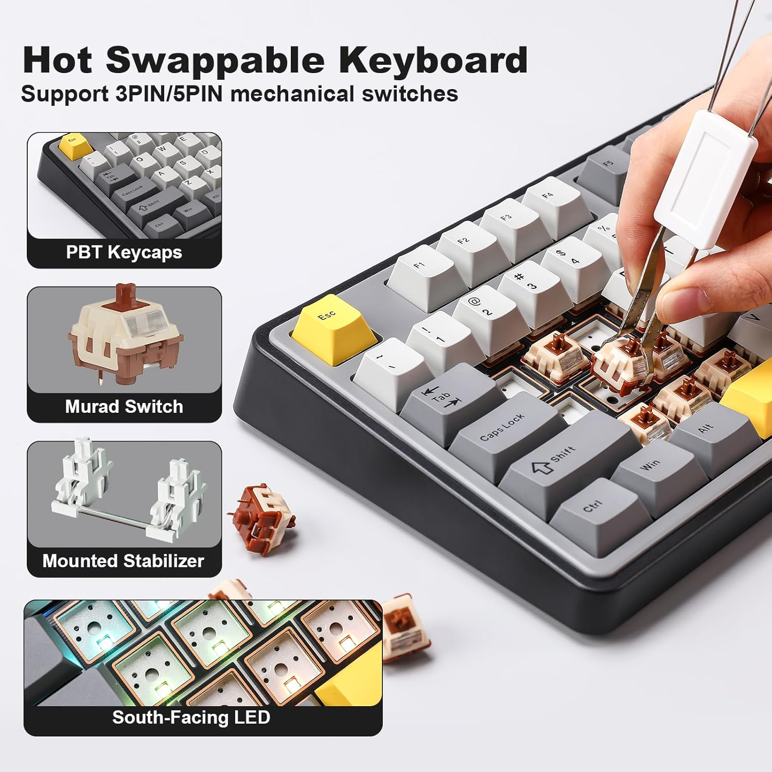 MIKIBY AJAZZ AK980 Wireless Keyboard with Smart Display & Knob,98% Mechanical Keyboard Tri-Mode BT/2.4G/USB-C, Hot Swappable, PBT Keycaps, with RGB Light for Win & Mac(Black,Murad Switch) - Purple image number 7