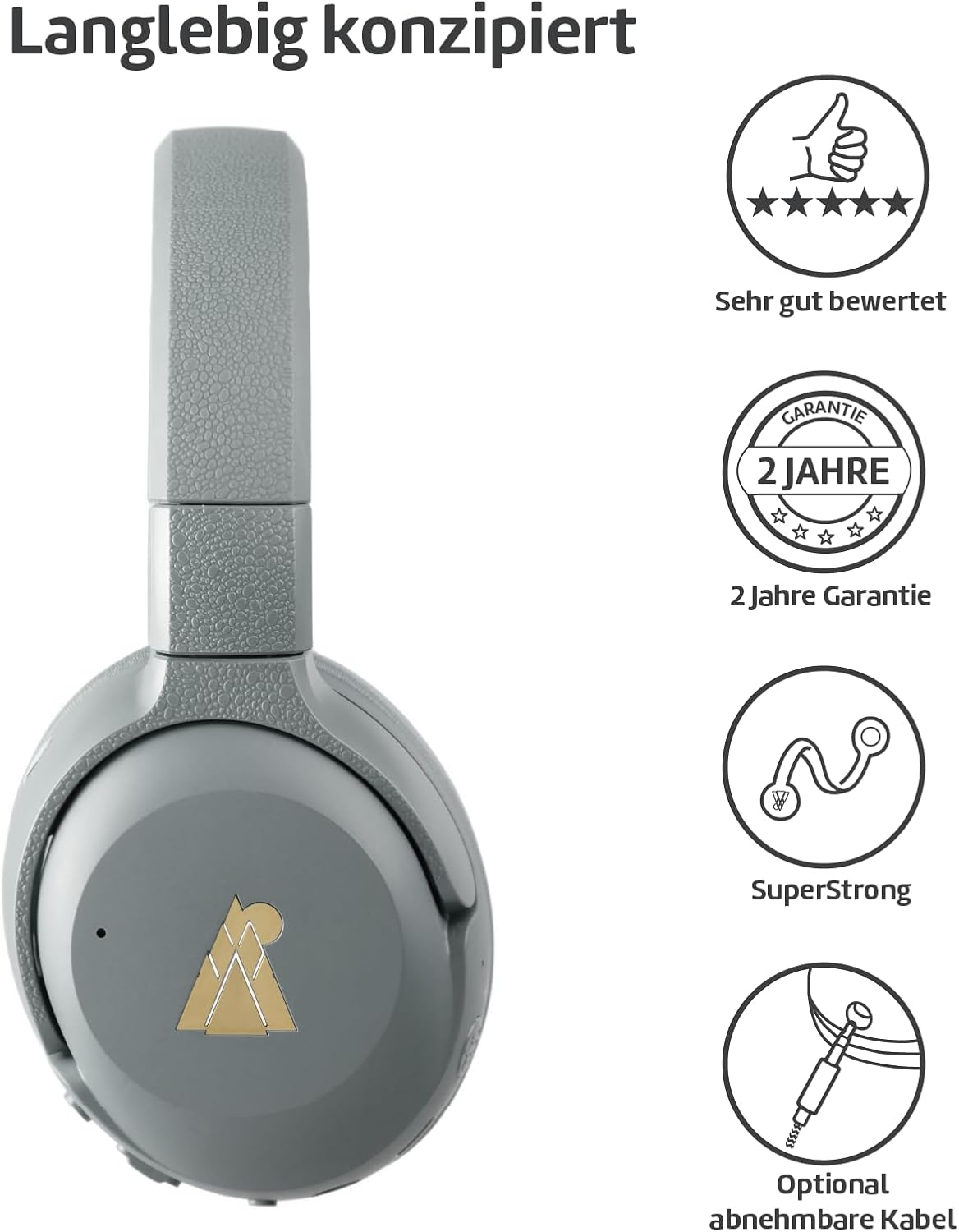 POGS Drahtloser Bluetooth Over-Ear Noise Cancelling-Kopfh&ouml;rer | the Turtle | Faltbarer Robuster Kopfh&ouml;rer | Lautst&auml;rkebegrenzung 85 Db, Mikrofon | Kabellose Musik-Sharing-Funktion (Grau) - Rosa image number 3