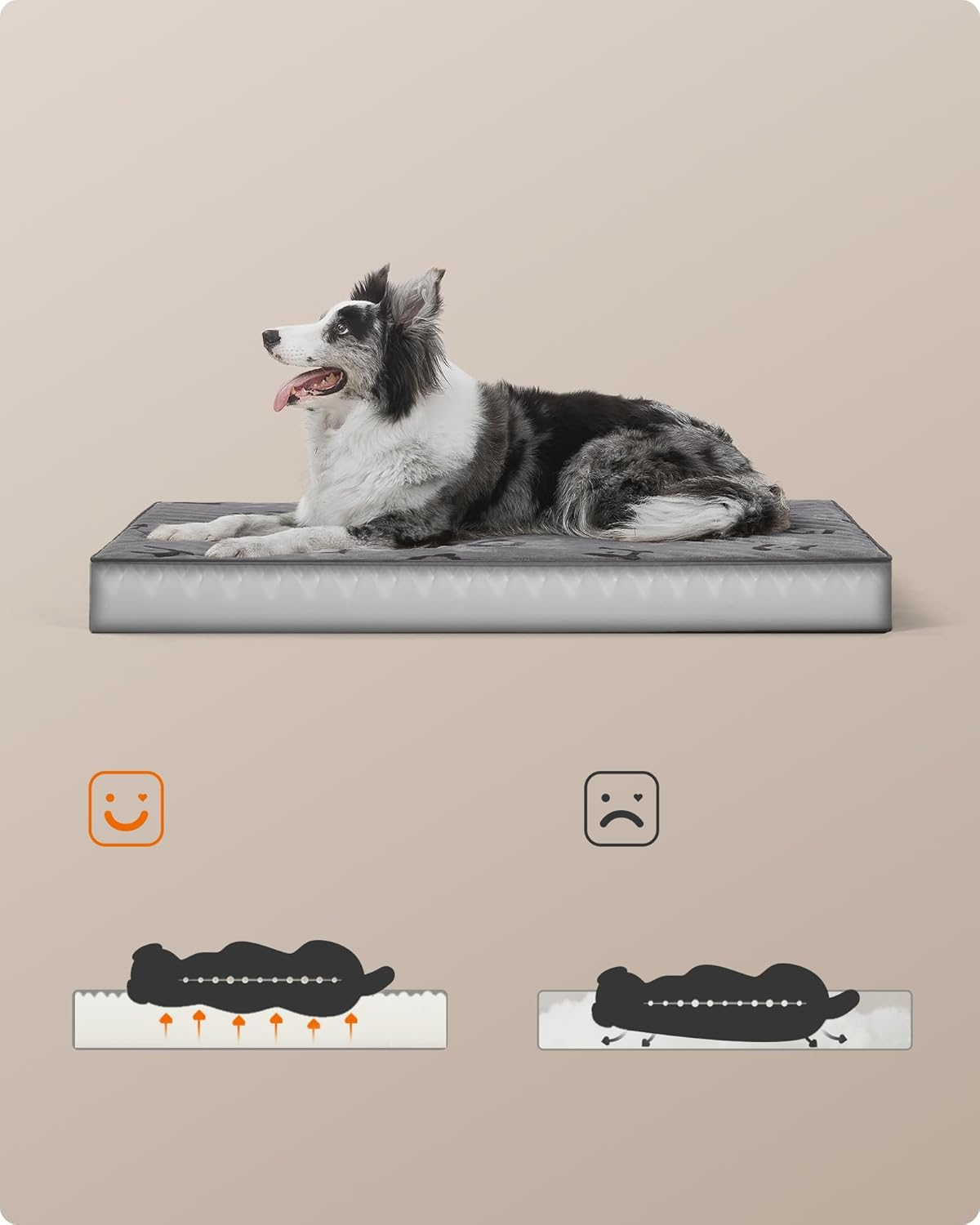 Feandrea Orthopedic Dog Bed, Large Washable Dog Bed Mattress for Dog Crate, Double-Sided Egg Crate Foam Pet Bed with Waterproof Removable Cover, Side Handle, XL, 105 X 73 X 10 Cm, Dove Grey PGW243G01 image number 4