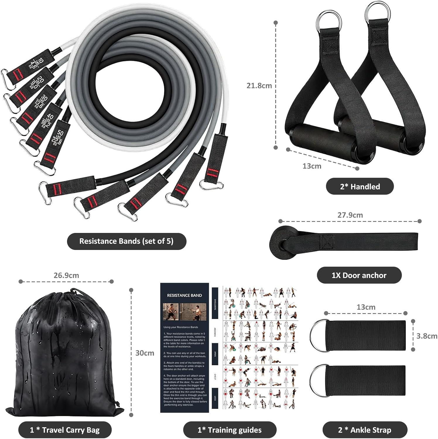 LEFAFA Resistance Bands Set, 150LBS Exercise Bands with Handles for Men and Women, Workout Bands with Door Anchor and Legs Ankle Straps, for Muscle Training, Physical Therapy, Shape Body, Yoga (Black) image number 3