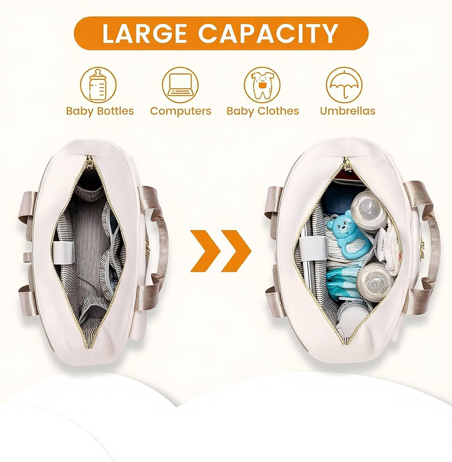 Baby Diaper Bag Backpack, Large Waterproof Travel Diaper Bag with Changing Pad, Insulated Bottle Pockets, Pacifier Case, Convertible Tote, for Unisex Baby (Coffee Beige) image number 4