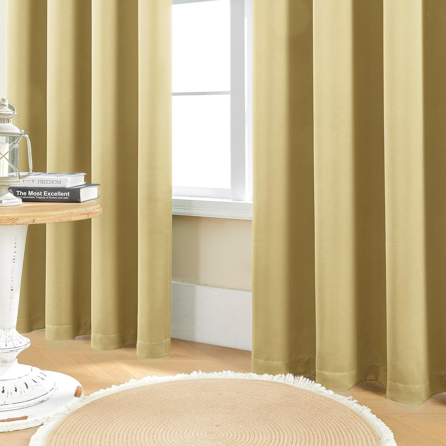 SHINELAND Gold Yellow Curtains 90 Inches Long 2 Panels Set,Blackout Back Tab Pleated Soundproof Noise Cancelling Reducing Curtain Drapes for Living Room Track System Hooks with Clips image number 6