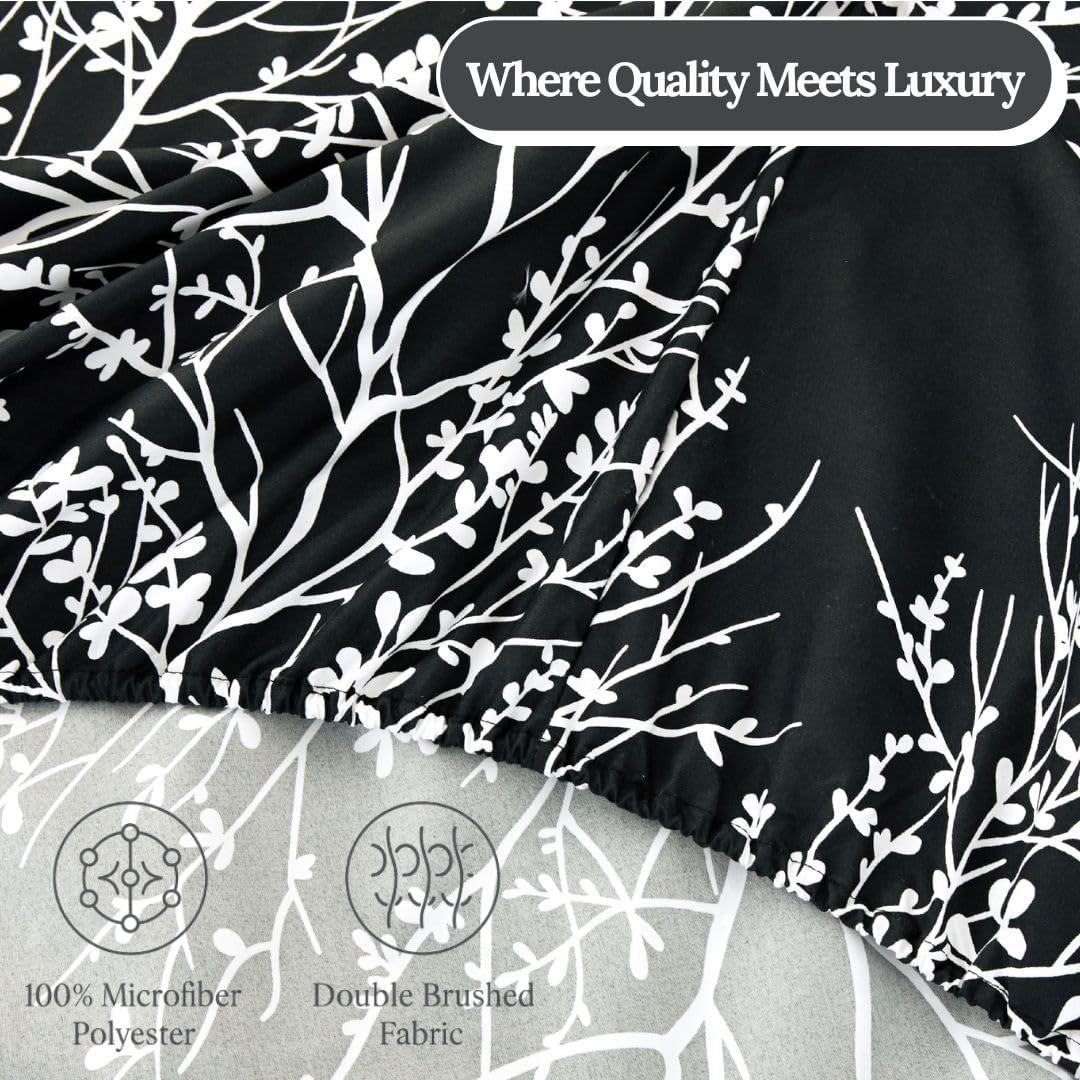 Spirit Linen Home King Size Sheets Set - Pure Microfiber 4 Piece Polyester Bed Sheets, Fitted Sheet & Pillow Cases - King Sheets for All Seasons (Foliage Black/White, King) image number 4